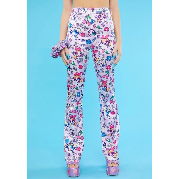 NWOT DOLLS KILL x Powerpuff Girls Flare Pants  Large Purple Satin (32x32) Goth - Picture 3 of 16